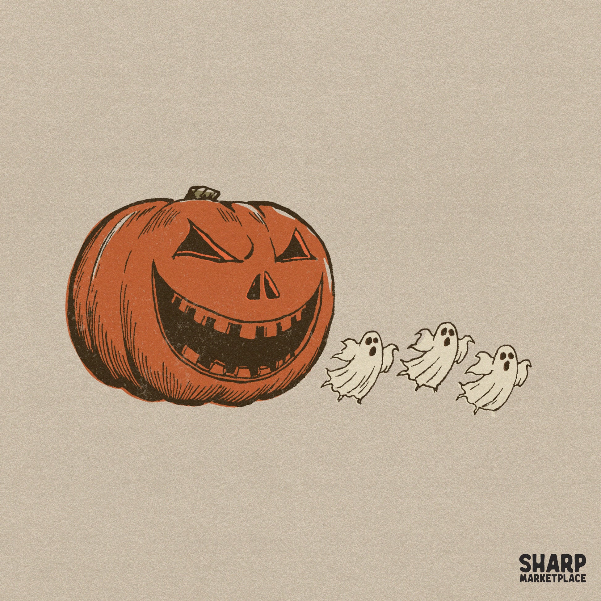 Vintage retro Halloween design featuring spooky ghosts and jack o lanterns for fall sublimation and apparel prints