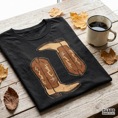 Vintage western cowboy boots with lightning bolts sublimation PNG graphic for trendy shirts and country rodeo decor