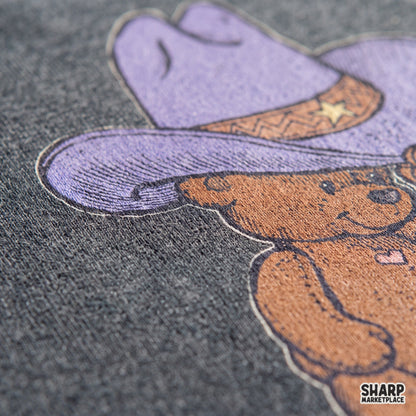 Cute Brown Teddy Bear Tipping Purple Hat, Western PNG