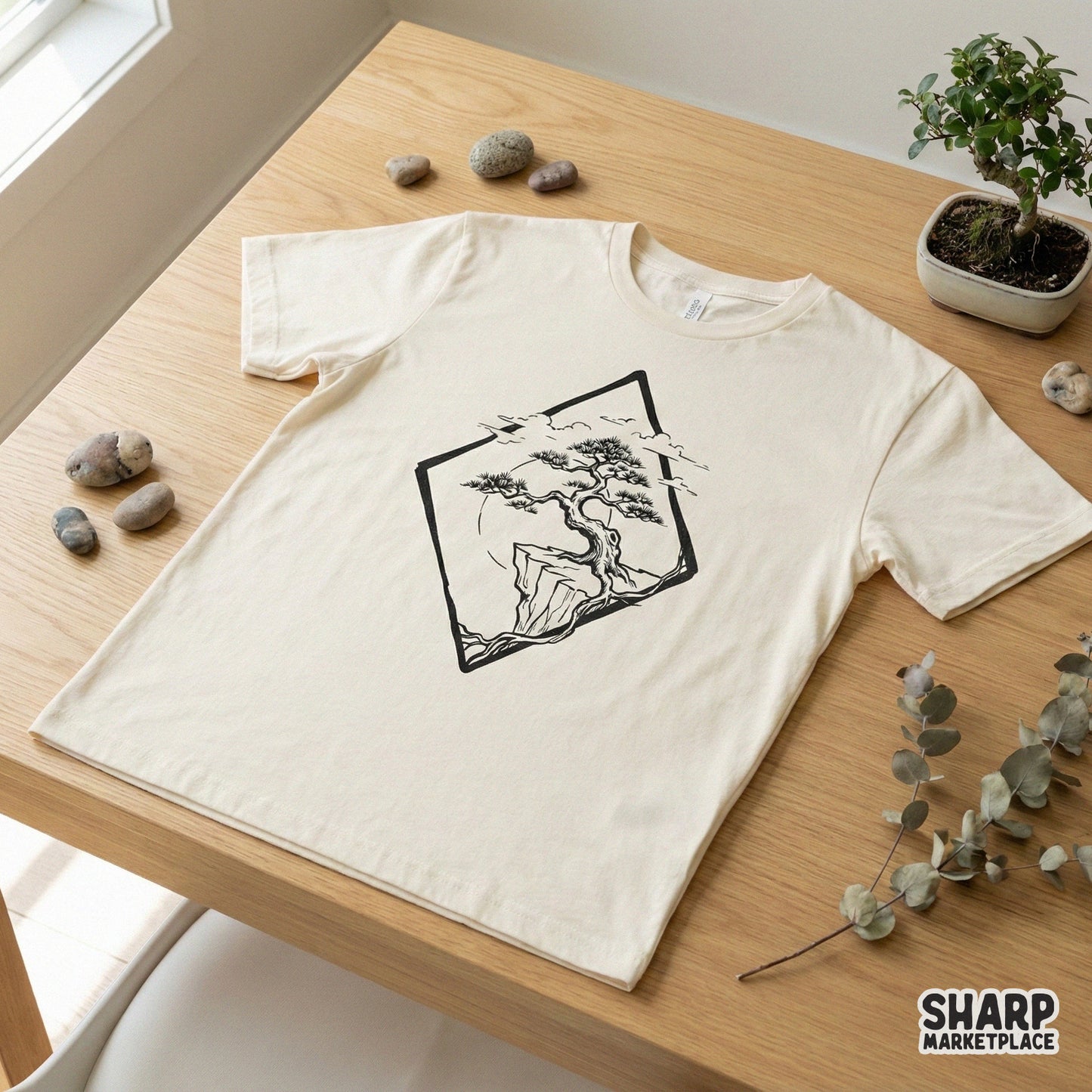 Bonsai Tree PNG, Japanese Minimalist Art - 300 DPI Design for T-Shirt