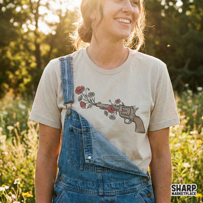 Boho Western Floral Gun PNG, Wildflower Pistol Design - 300 DPI Design
