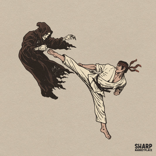 Retro martial arts jump kick grim reaper PNG design for Halloween t-shirts and spooky crafts