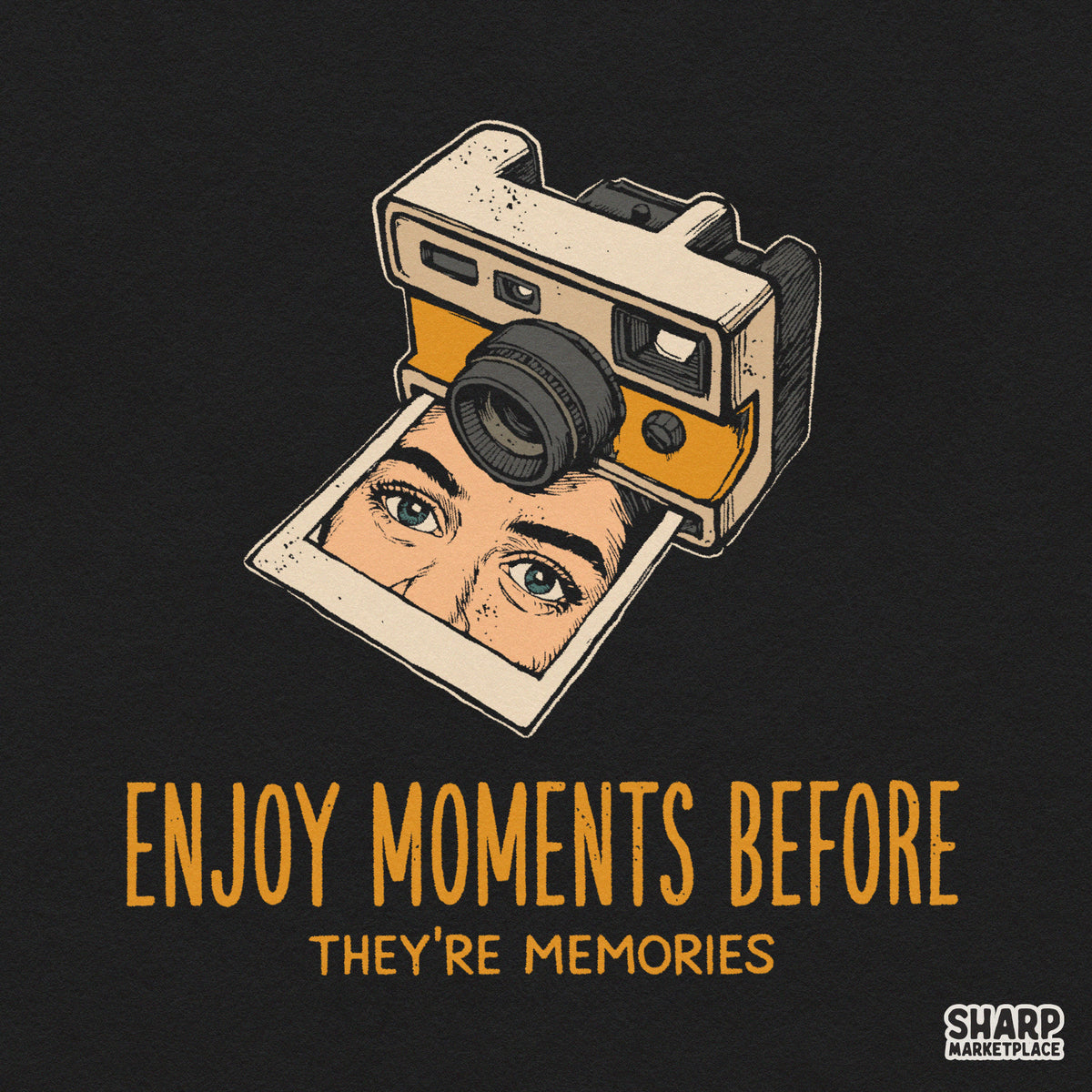 Vintage polaroid camera PNG design with inspirational quote for retro t-shirt sublimation
