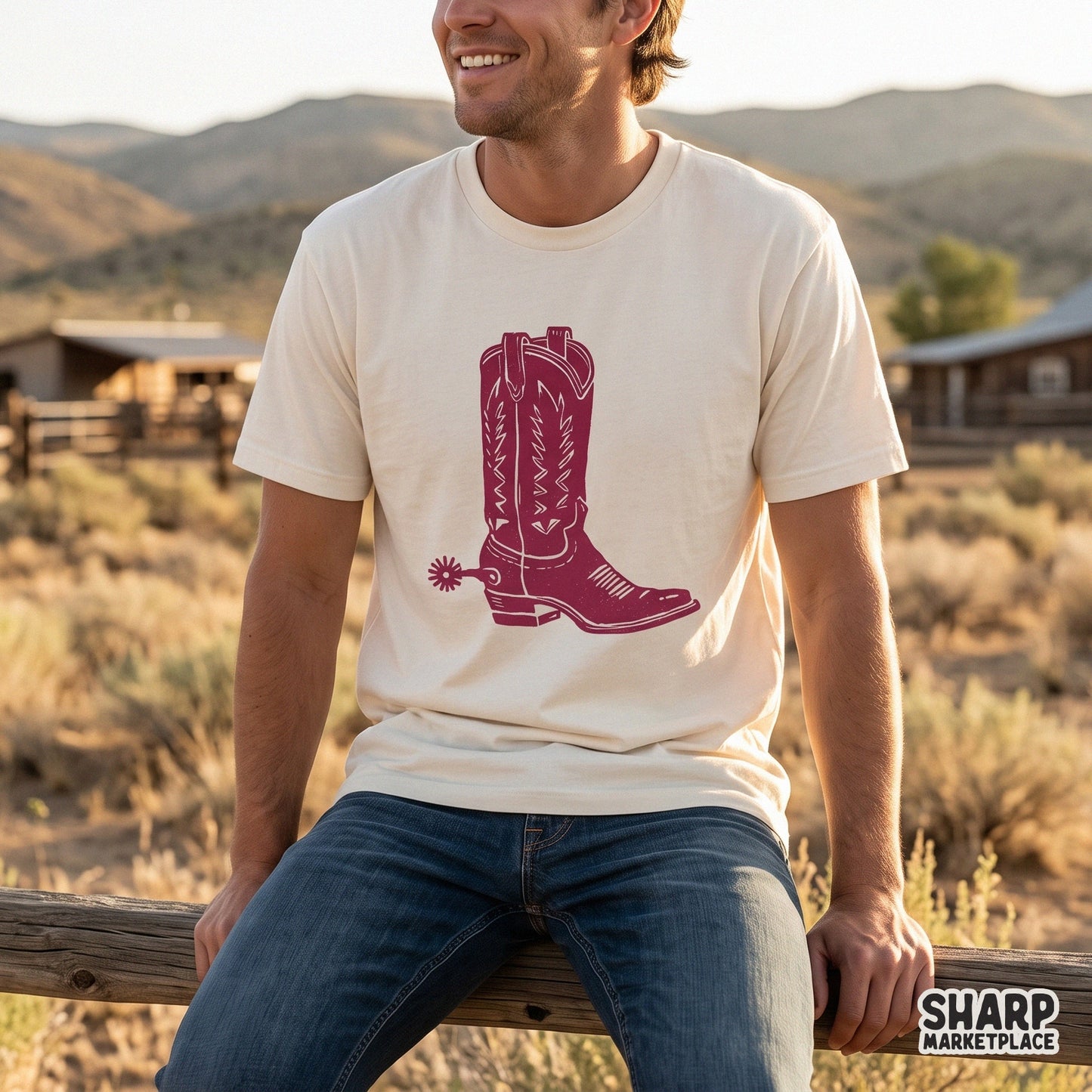 Retro country music tumbler design featuring a vintage western cowboy boot and spur for sublimation crafts