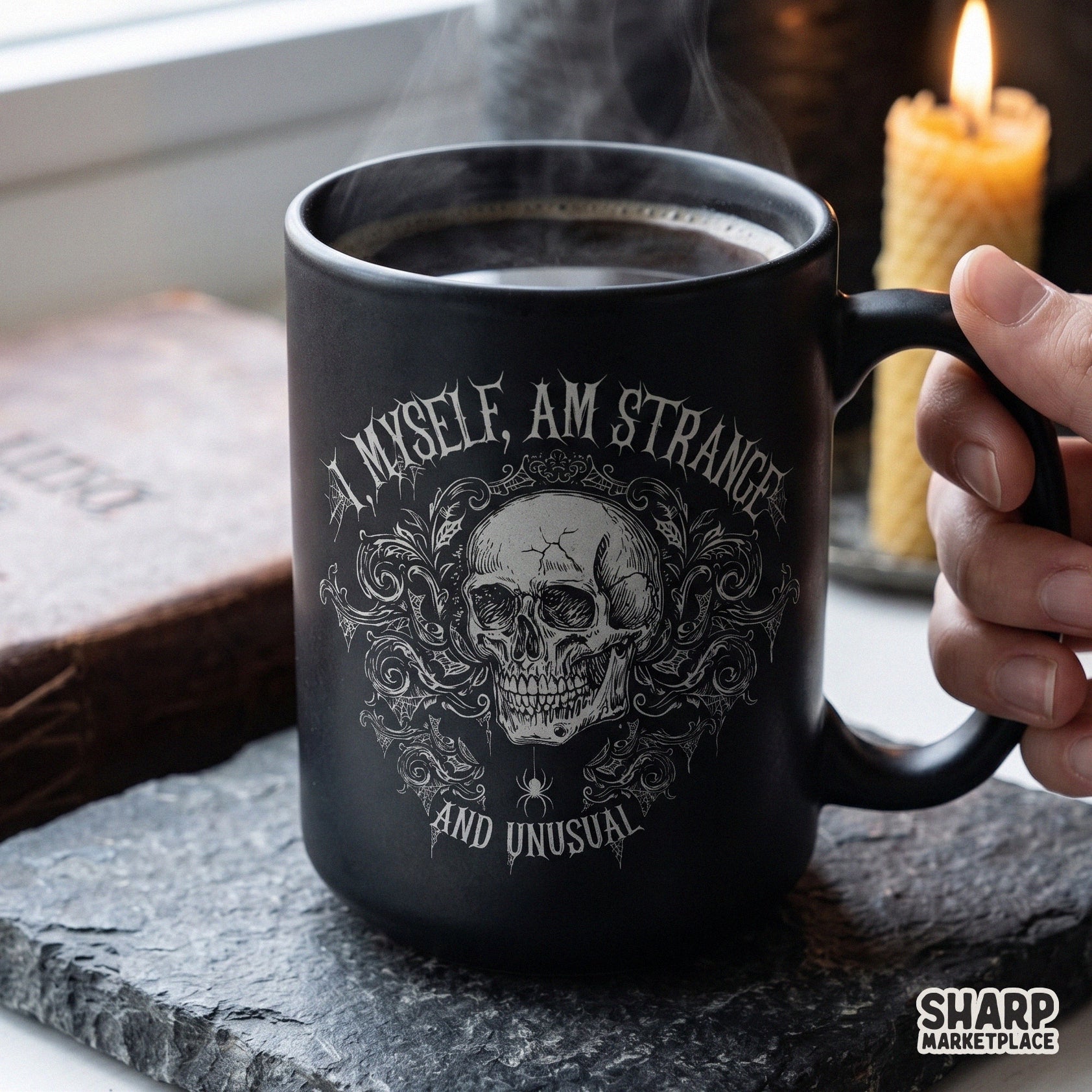 Ornate skull and spider web design with a gothic horror movie quote for spooky season halloween png shirts