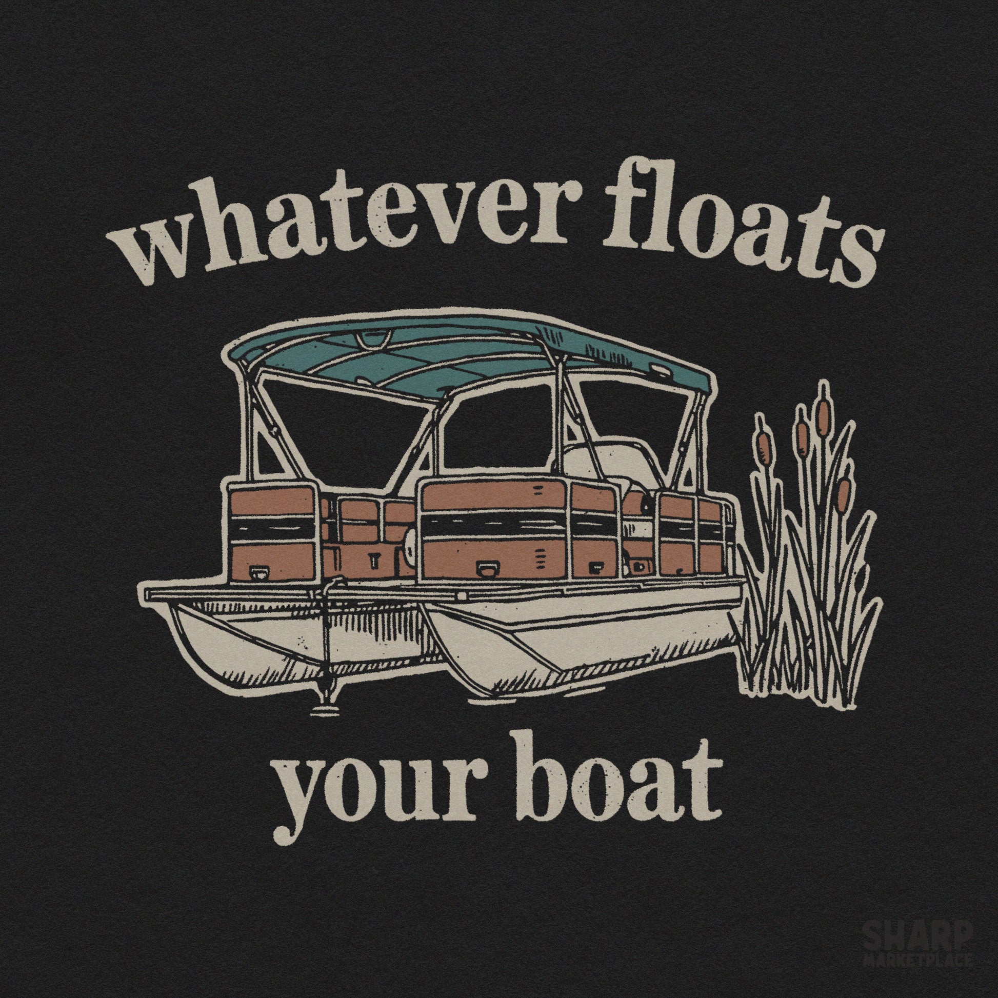 Vintage pontoon boat graphic for a retro lake life sublimation design on summer t-shirts