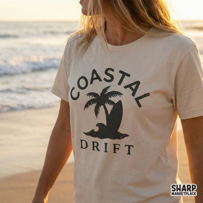 Coastal Drift PNG, Surfing Palm Tree Shirt - 300 DPI Design for T-Shirt