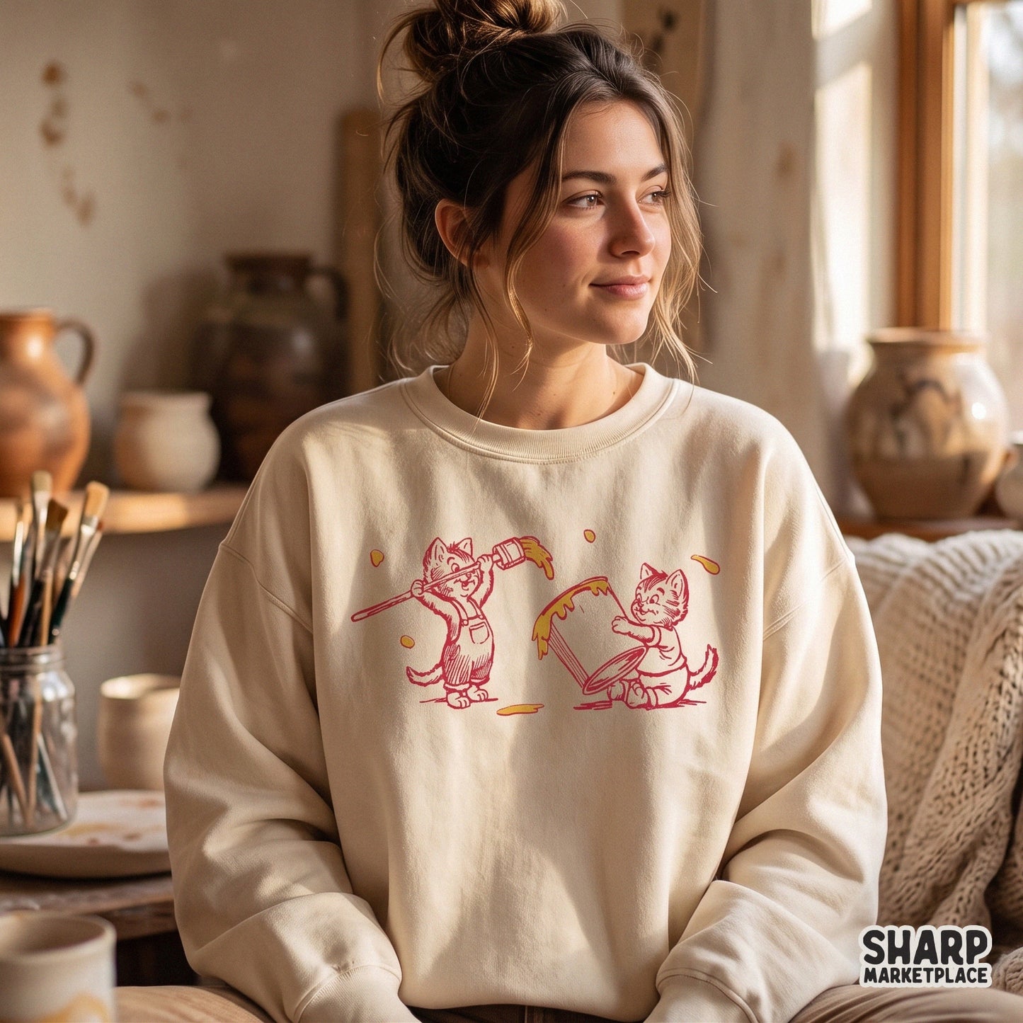Vintage cute kittens painting illustration in a retro style for funny cat t-shirt designs and animal lovers apparel