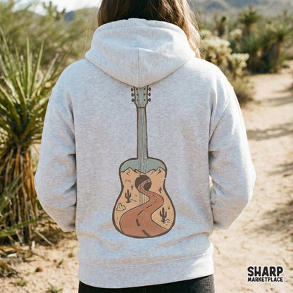 Desert Guitar PNG Design, Vintage Acoustic Road Trip Graphic - 300 DPI