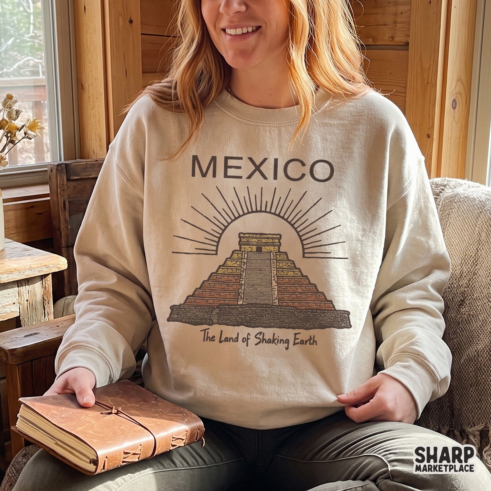 Vintage Mayan ruins and Mexico pyramid sublimation design for summer shirts and retro travel merch