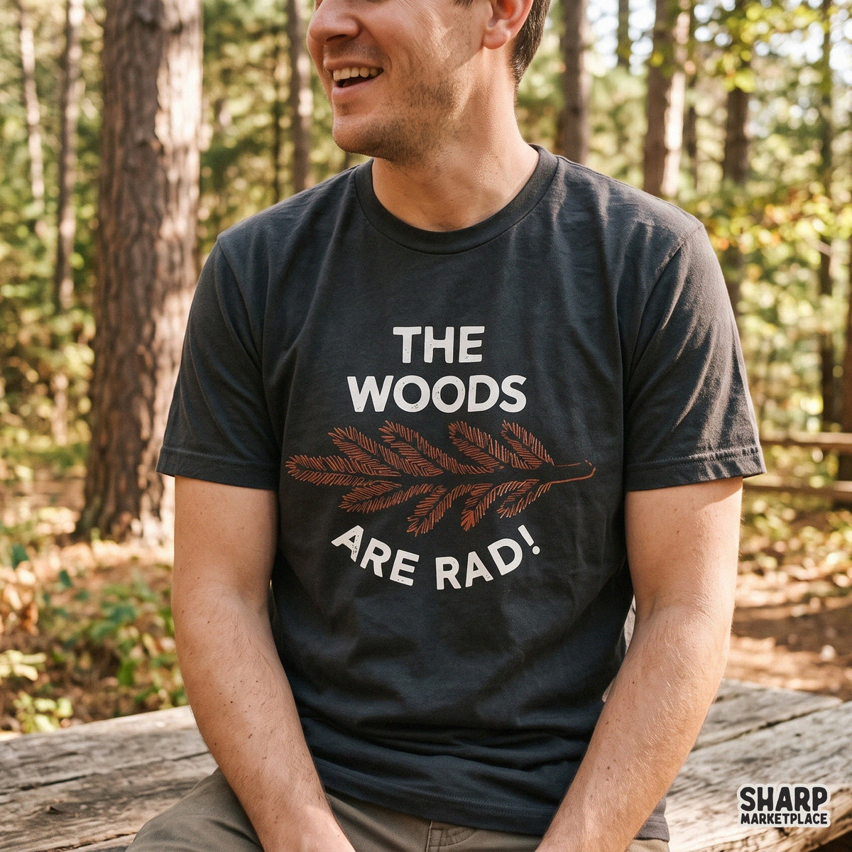The Woods Are Rad! Fall PNG, Rustic Pine Branch Shirt