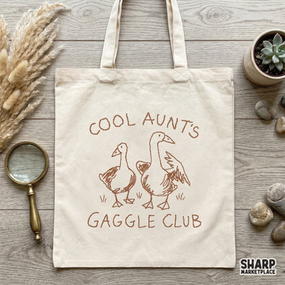Whimsical goose duo illustration in earthy brown tones with playful typography, ideal for sublimation transfers, stickers, and custom gift items.
