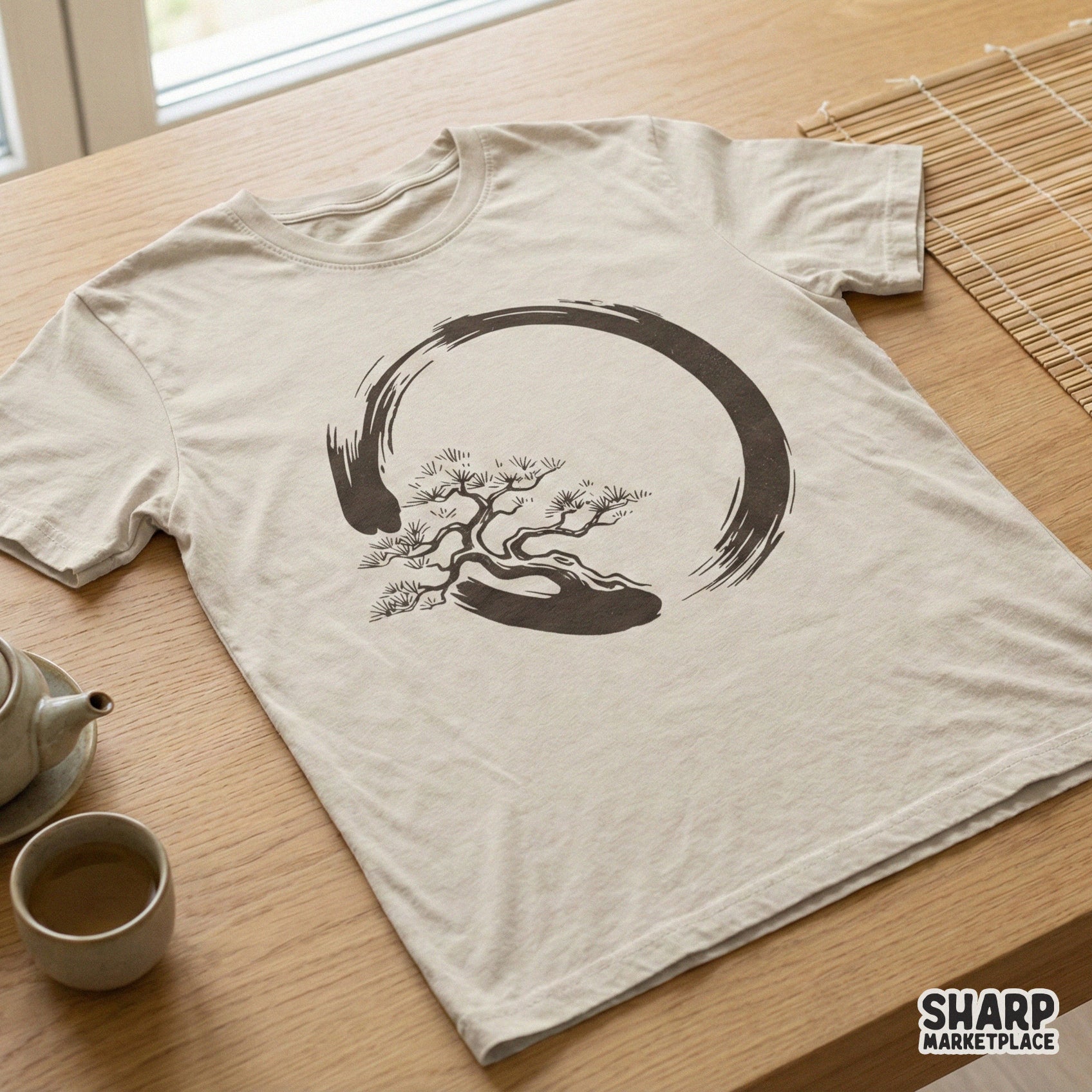 Bonsai Circle PNG, Zen Minimalist Tree Design - 300 DPI Design for T-Shirt