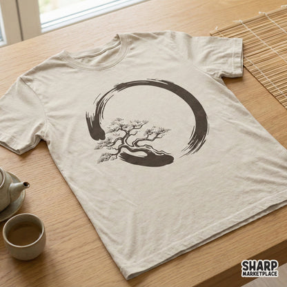Bonsai Circle PNG, Zen Minimalist Tree Design - 300 DPI Design for T-Shirt