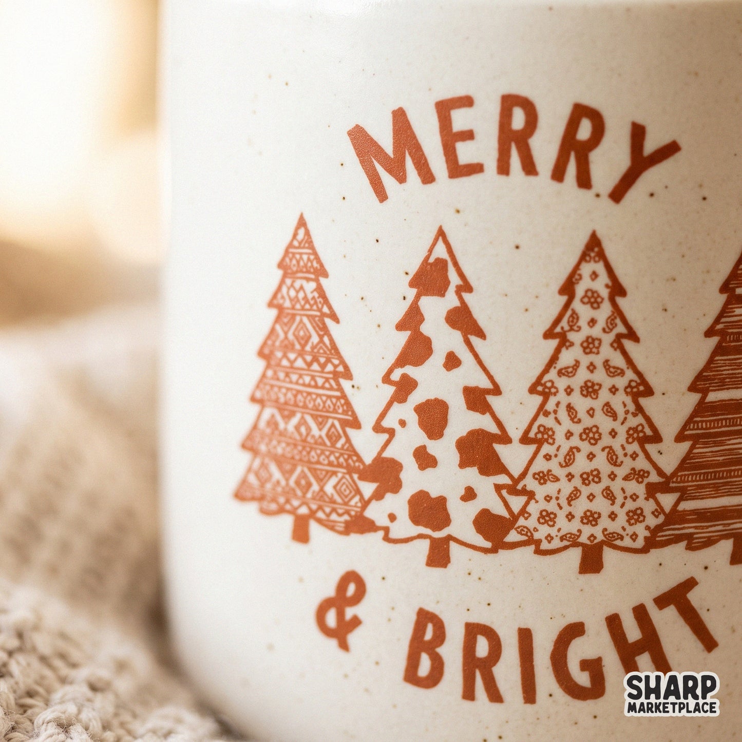 Merry and bright boho patterned winter trees with cow print coquette aesthetic retro christmas png for sublimation shirts