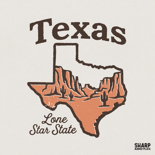 Texas Lone Star State PNG, Retro Western Texas Design Digital Download -