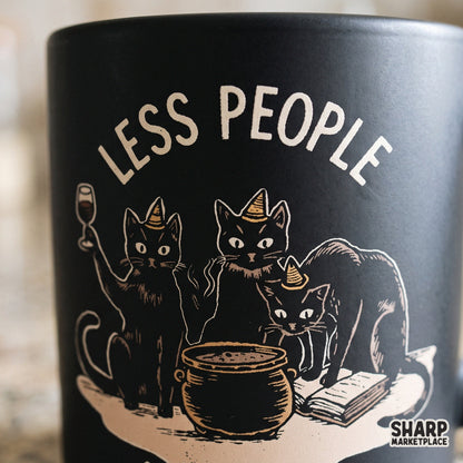 Funny witch cats brewing potion retro Halloween PNG design with Less People More Cats text for spooky season shirts