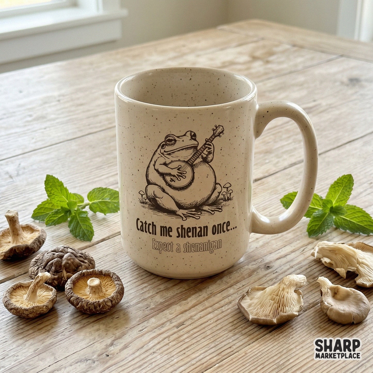 Funny banjo frog with mushroom cottagecore design for sarcastic shenanigan pun PNG t-shirts and digital download crafts