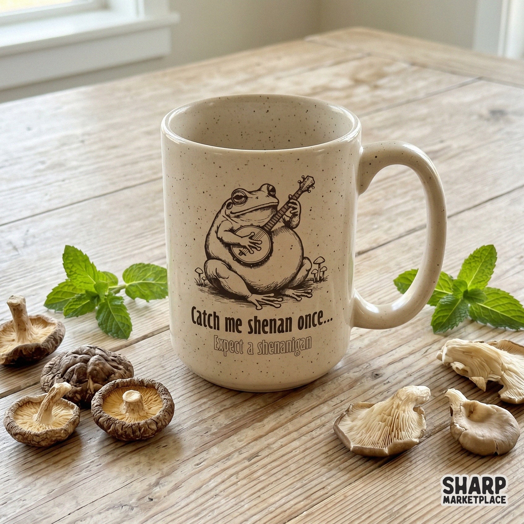 Funny banjo frog with mushroom cottagecore design for sarcastic shenanigan pun PNG t-shirts and digital download crafts