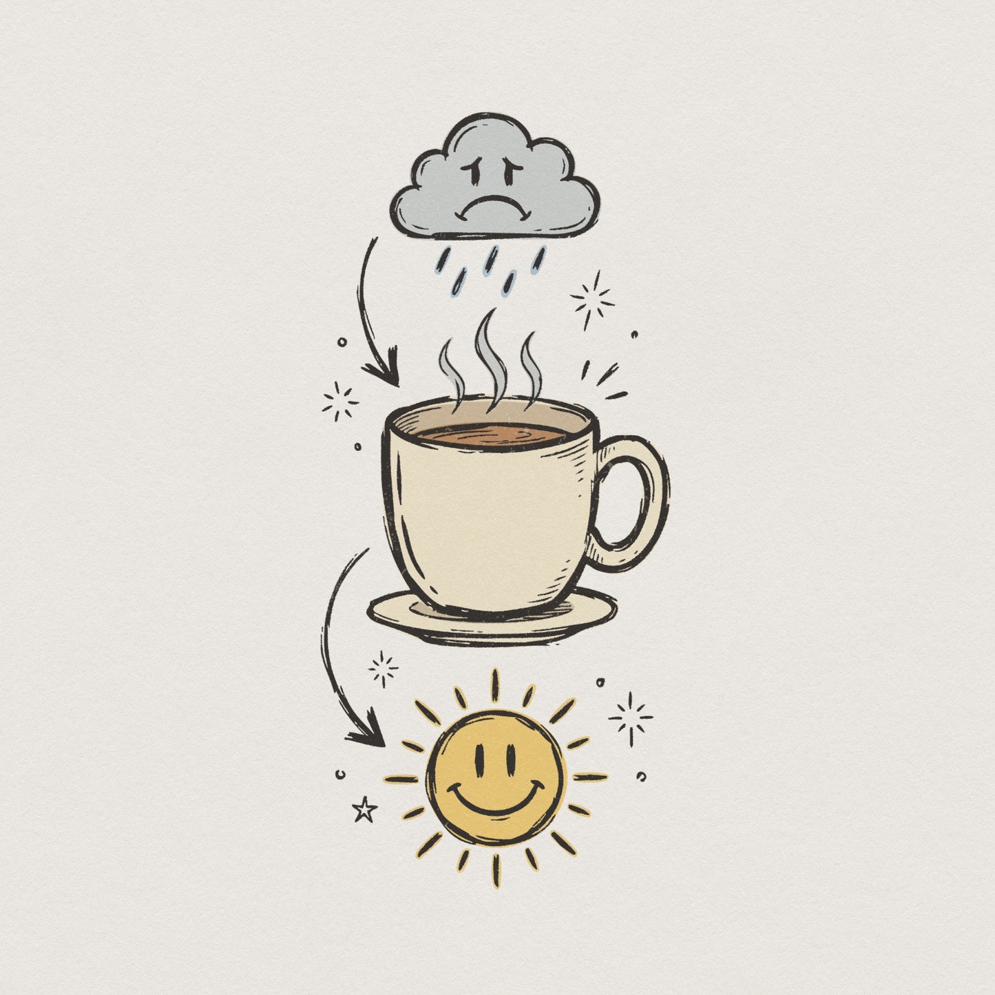 Coffee Brings Sunshine PNG, Rainy Mood to Happy Day - 300 DPI Design for