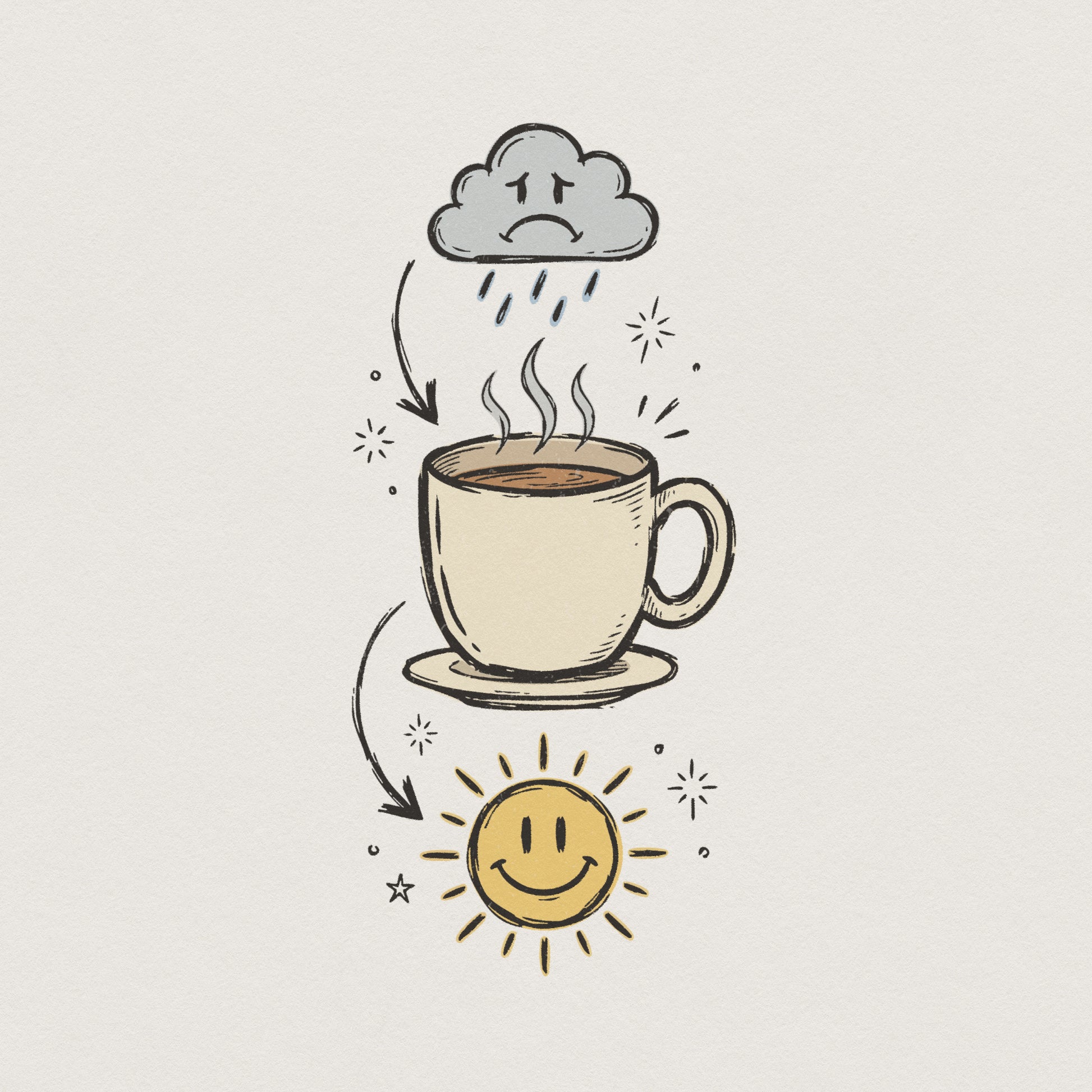 Coffee Brings Sunshine PNG, Rainy Mood to Happy Day - 300 DPI Design for