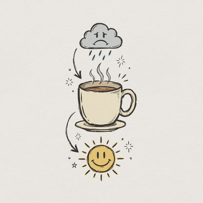 Coffee Brings Sunshine PNG, Rainy Mood to Happy Day - 300 DPI Design for