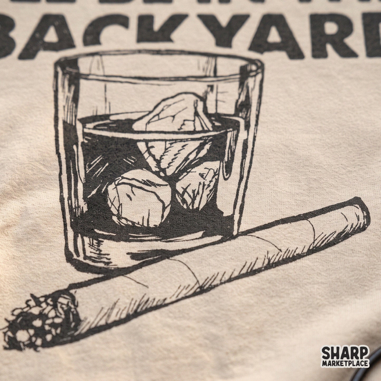 Retro whiskey glass and cigar sketch for a funny Father's Day PNG, sarcastic backyard drinking design for dad t-shirts