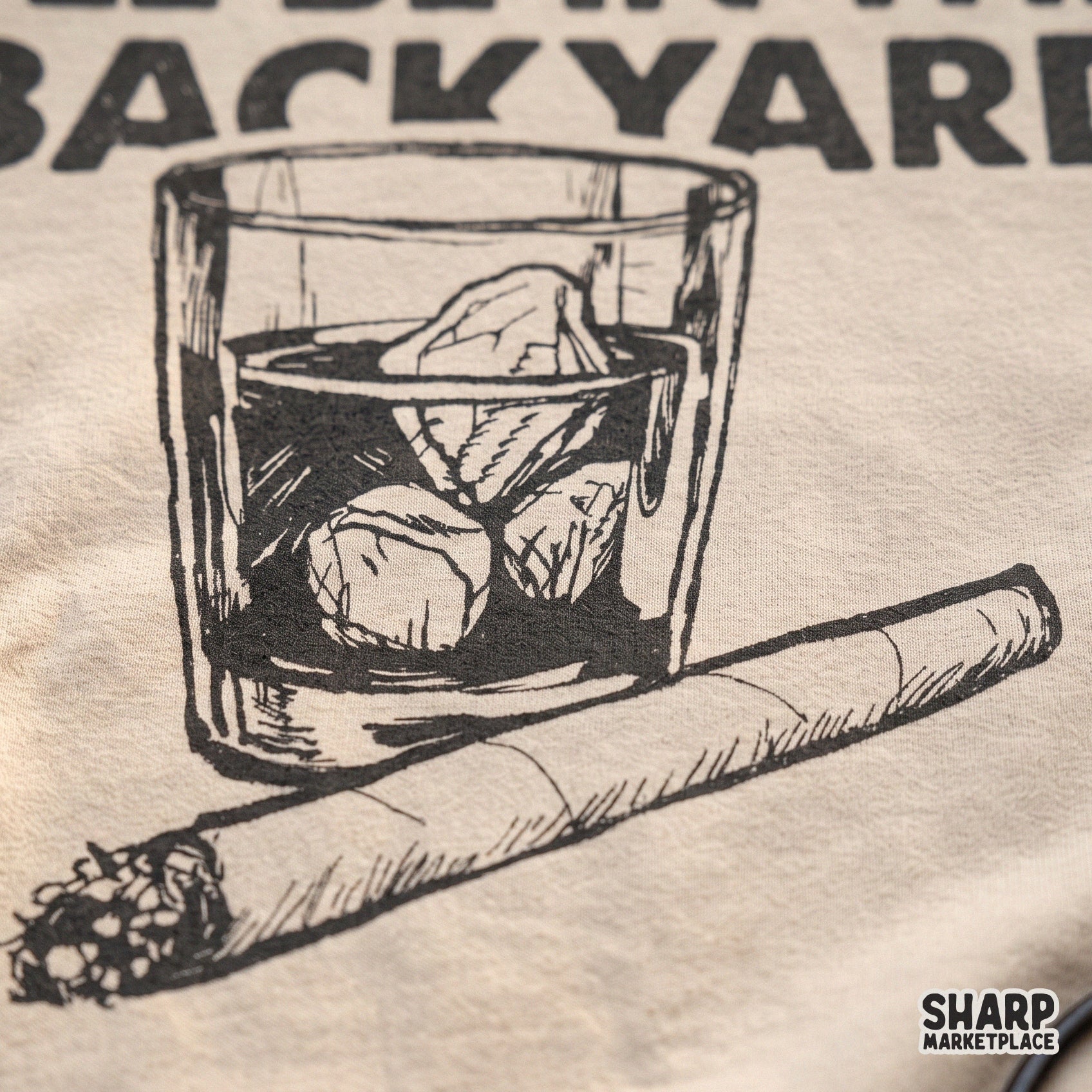 Retro whiskey glass and cigar sketch for a funny Father's Day PNG, sarcastic backyard drinking design for dad t-shirts