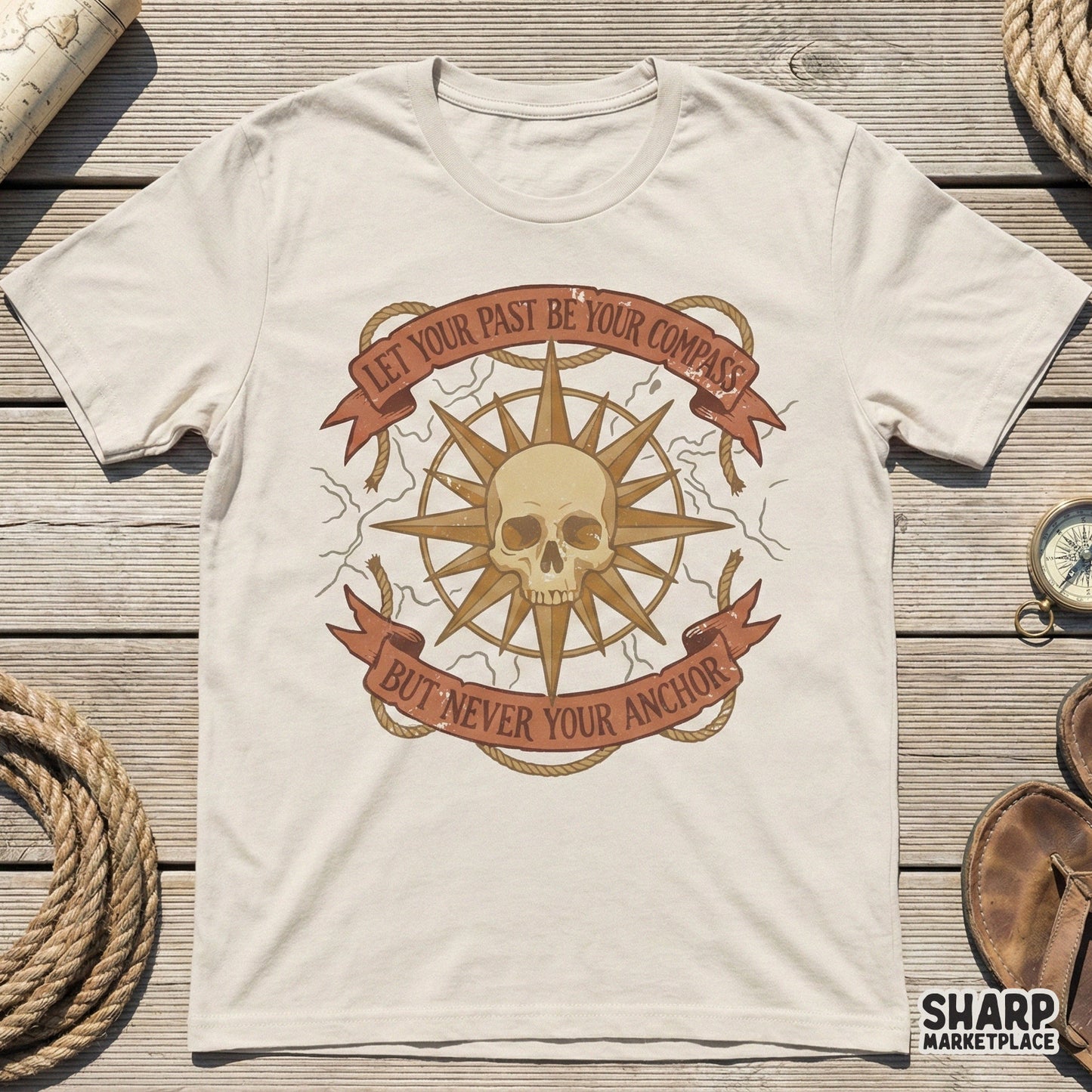 Let Your Past Be Your Compass PNG, Skull Nautical Design - 300 DPI Design