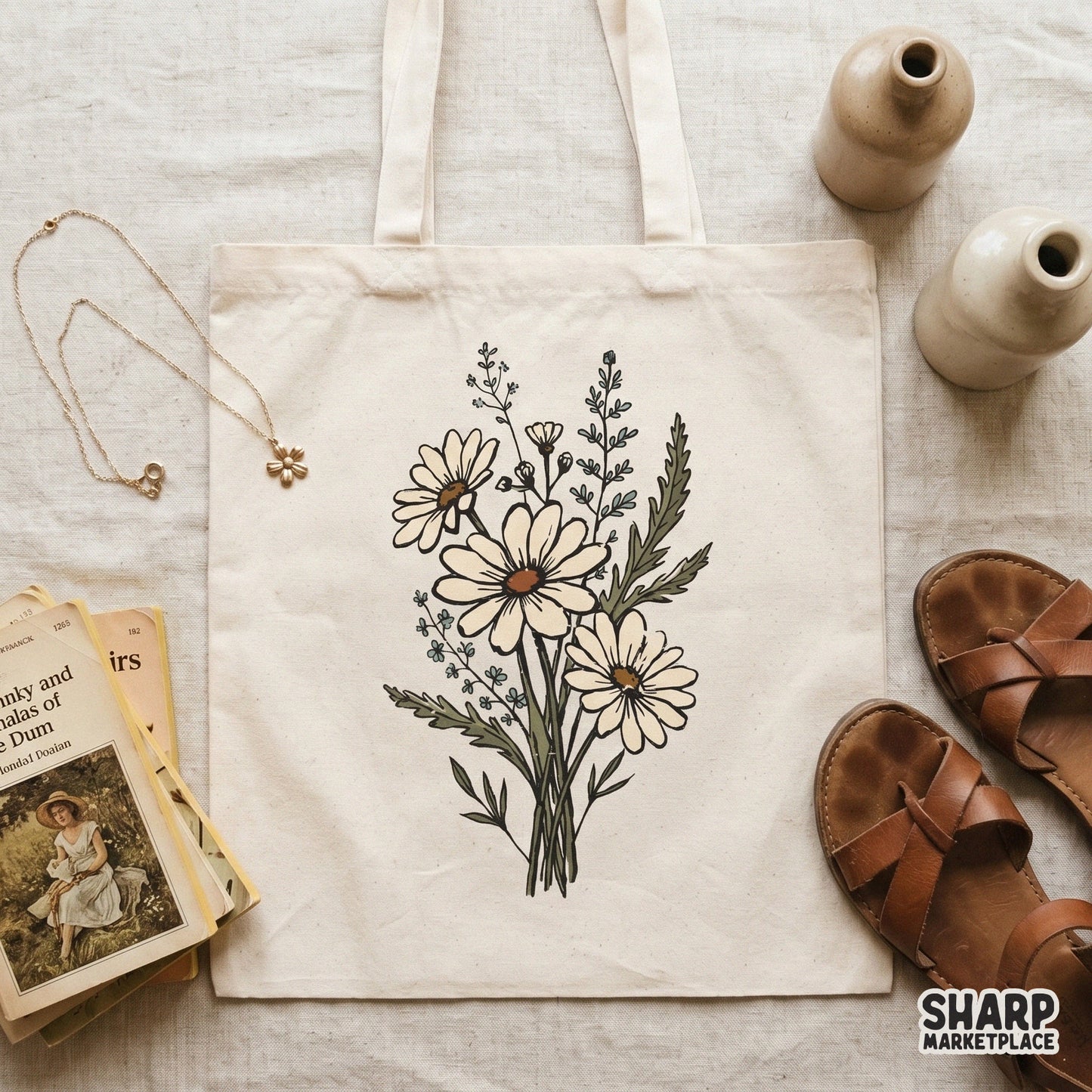 Cottagecore style daisy bouquet digital graphic with prairie blooms and meadow stems, ideal for custom t-shirts, stickers, and home decor prints.