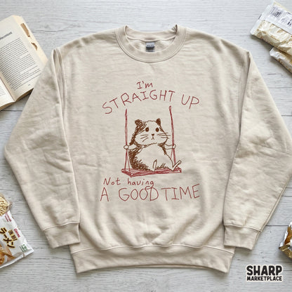 Digital download design featuring a funny hamster meme on a swing, rendered in a sketch style with maroon text for sublimation, stickers, and t-shirt printing.