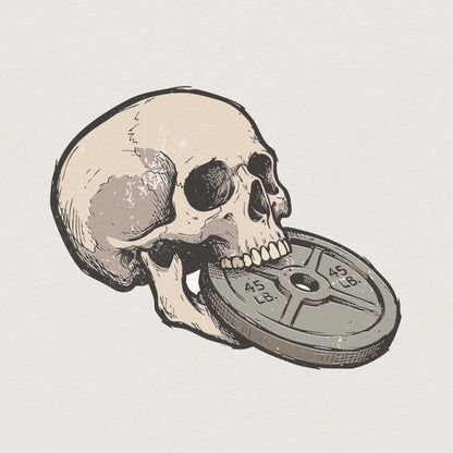 Skull With 45 LB Weight Plate PNG, Gym Motivation Art - 300 DPI Design