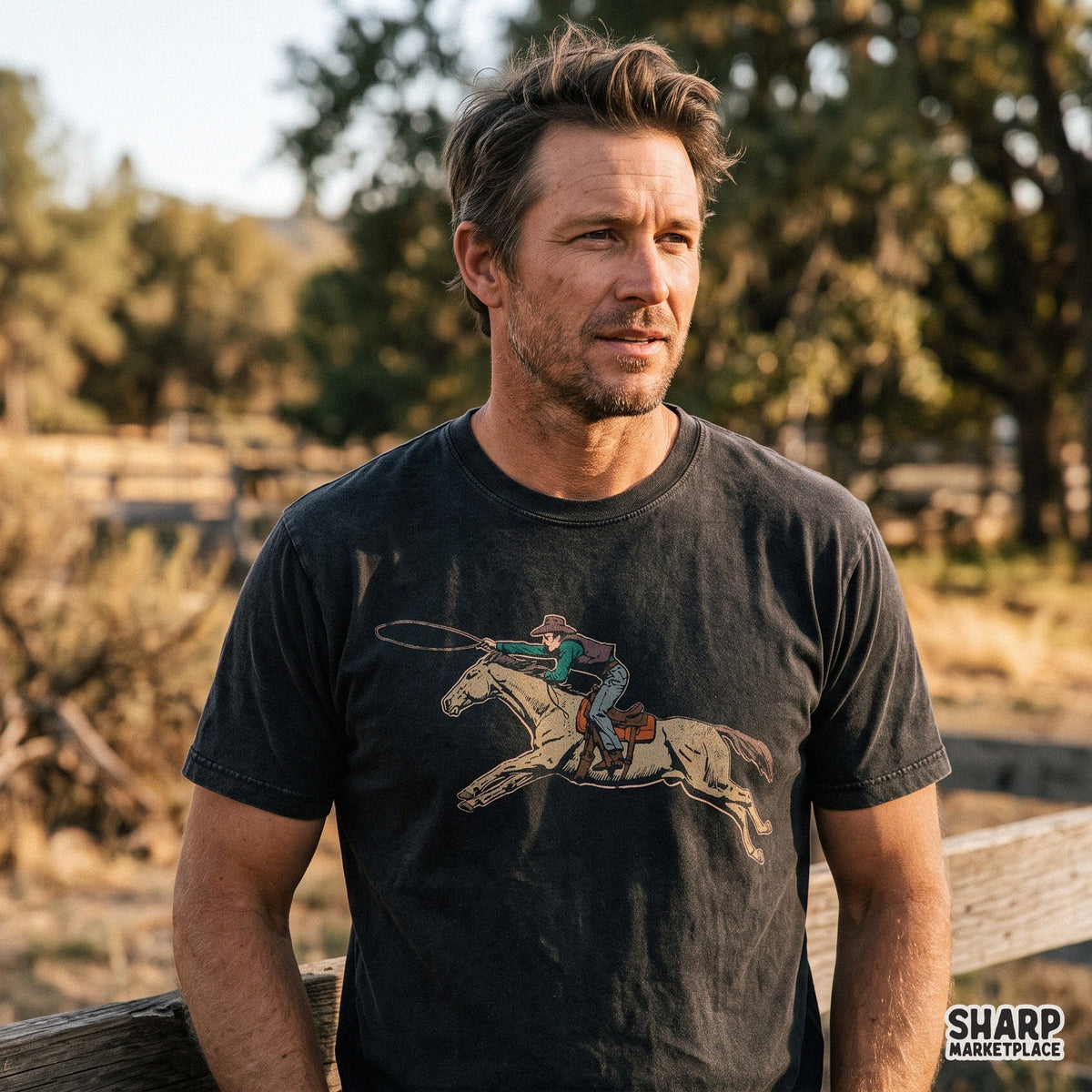 Vintage Cowboy Riding Galloping Horse With Lasso Tee