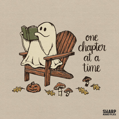 Cute retro ghost reading a book fall graphic PNG for spooky season shirt designs and bookworm gifts