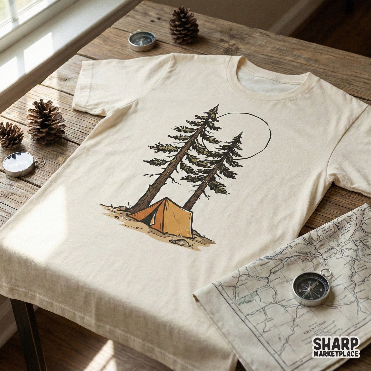 Camping Under Pines PNG, Nature Tent Clipart - 300 DPI Design for T-Shirt