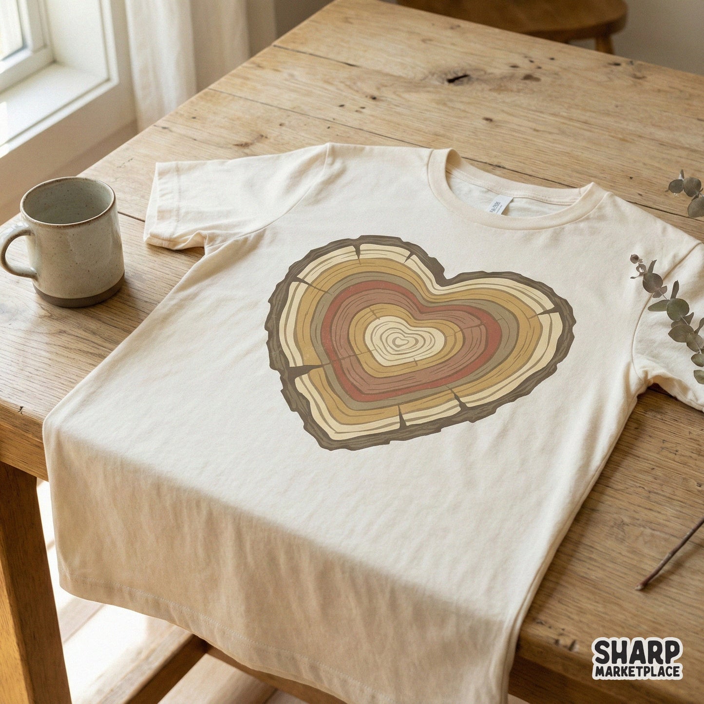 Heart Tree Rings PNG, Rustic Wood Slice Design - 300 DPI Design for T-Shirt
