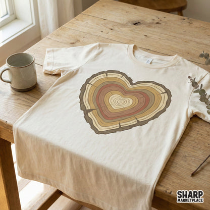 Heart Tree Rings PNG, Rustic Wood Slice Design - 300 DPI Design for T-Shirt