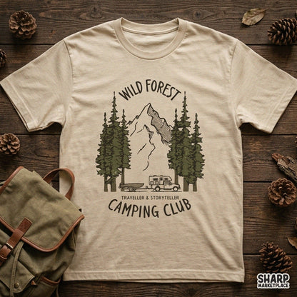 Retro camper van and mountain camping club design ideal for summer shirt sublimation and lake life apparel