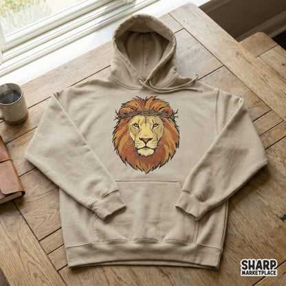 Lion Head Crown of Thorns PNG, Christian Lion Art PNG - 300 DPI Design