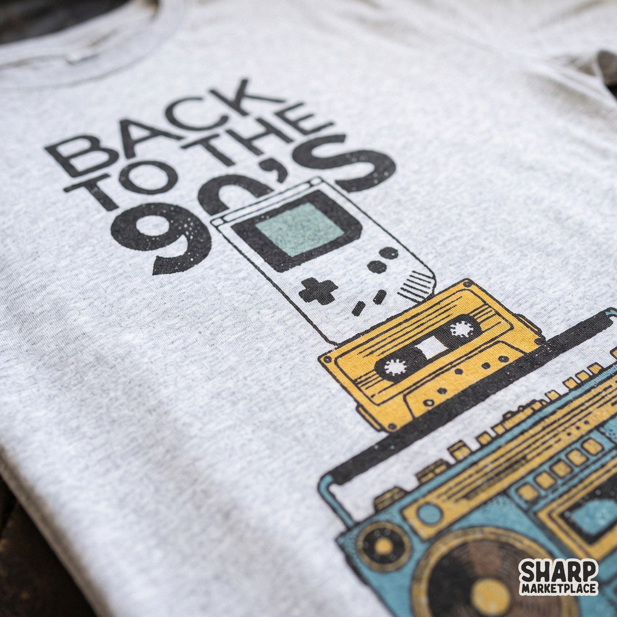 90s retro boombox and cassette tape digital PNG clipart design for retro gamer t-shirts and apparel