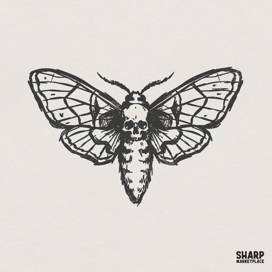 Death Moth Skull PNG, Gothic Insect Art PNG - 300 DPI Design for T-Shirt