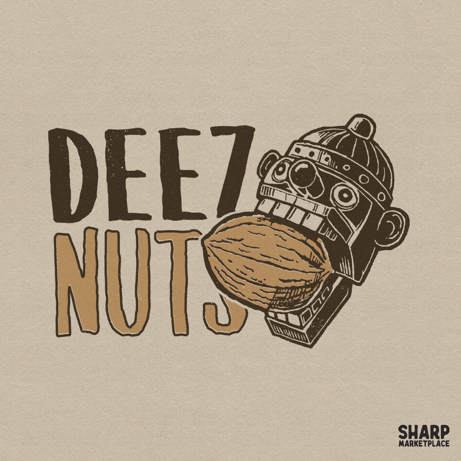 Funny retro nutcracker head biting a walnut on a sarcastic Christmas holiday pun shirt design digital PNG graphic