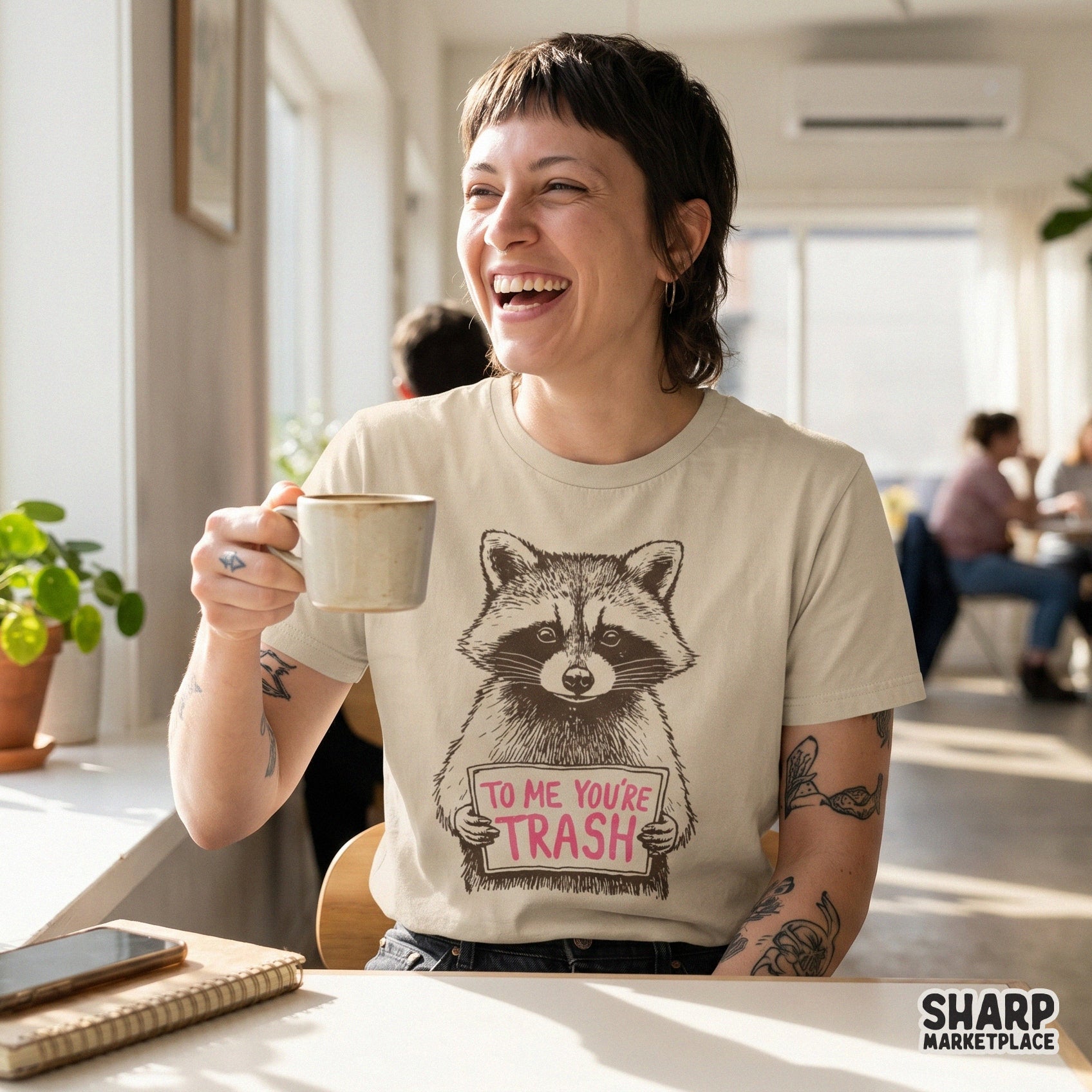 Retro-inspired raccoon artwork featuring a snarky message in pink typography, perfect for custom t-shirt printing and humorous DIY gift projects.