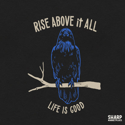 Rise above it all blue crow PNG graphic for trendy Halloween shirt and sublimation sticker designs