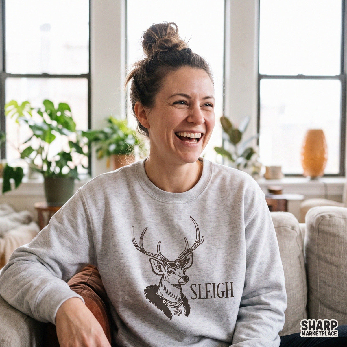 Boujee reindeer with pearls and antlers PNG, perfect for funny Christmas shirt sublimation designs
