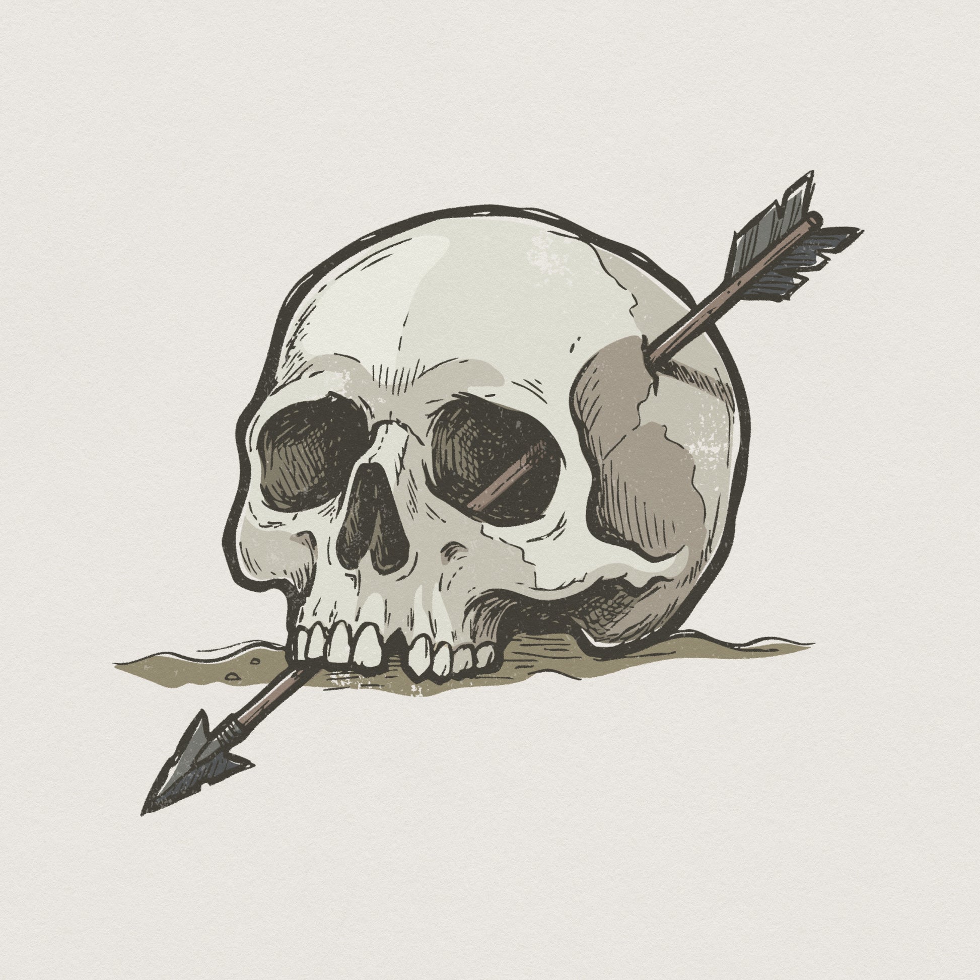 Skull PNG With Arrow, Vintage Tattoo Style T-Shirt PNG - 300 DPI Design
