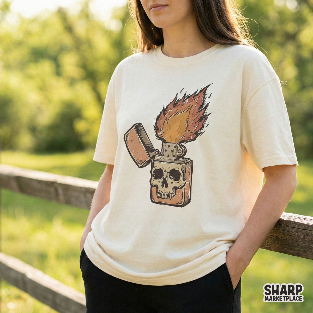 Skull Lighter PNG, Vintage Flame Clipart - 300 DPI Design for T-Shirt