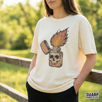 Skull Lighter PNG, Vintage Flame Clipart - 300 DPI Design for T-Shirt
