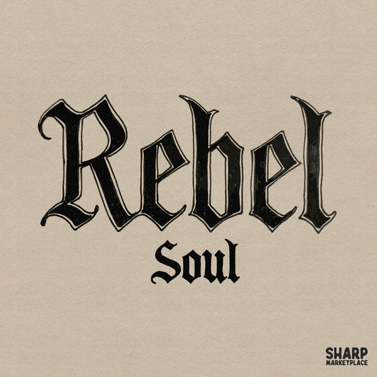 Vintage Rebel Soul western PNG with edgy gothic letters in a blackletter style for outlaw apparel and shirt designs