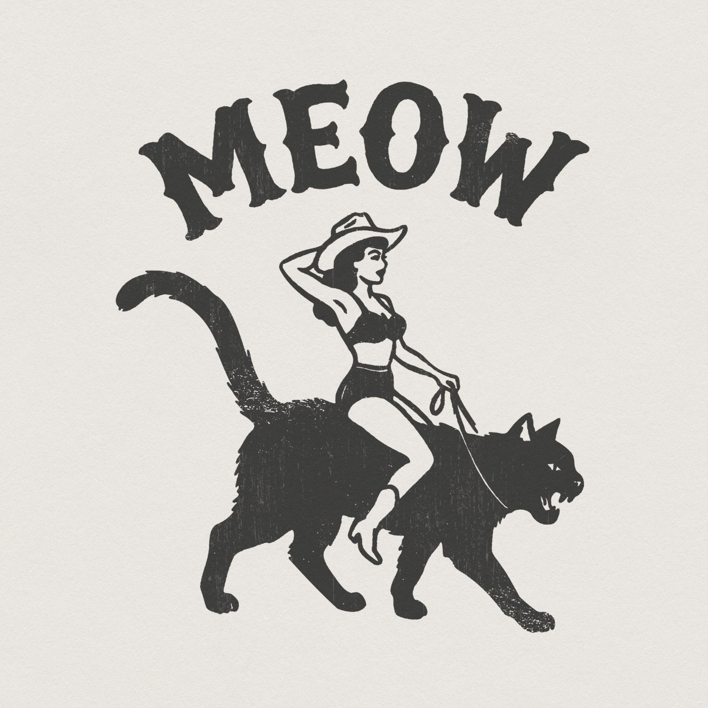 Meow PNG, Vintage Cowgirl On Cat PNG - 300 DPI Design for T-Shirt